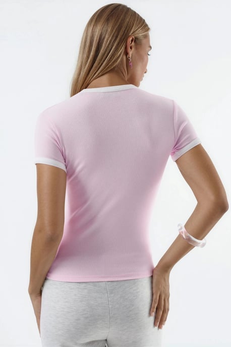 Rippstrick Rundhals Kurzarm T-Shirt - Image 4