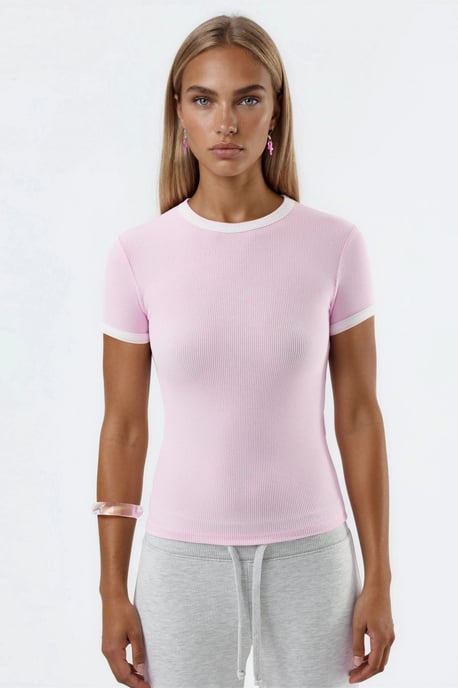 Rippstrick Rundhals Kurzarm T-Shirt - Image 6