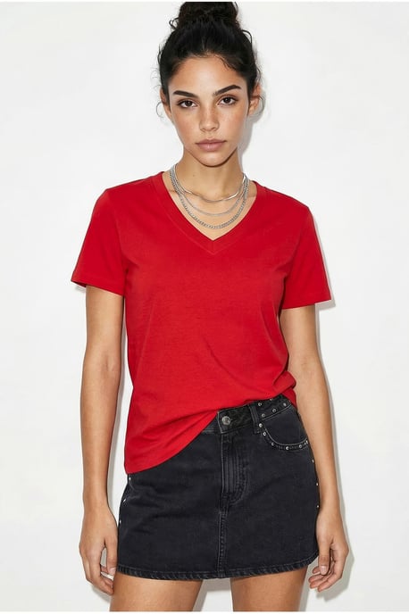 Komfort Fit V-Ausschnitt Kammgarn Baumwoll-T-Shirt - Image 3