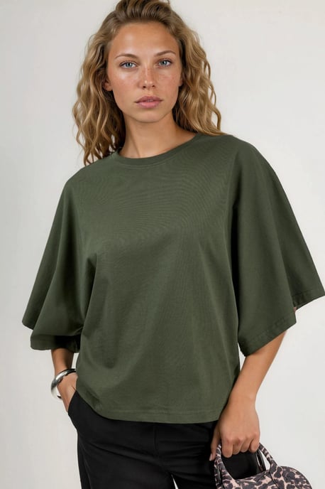 Übergroßes Rippstrick Rundhals-T-Shirt - Image 1