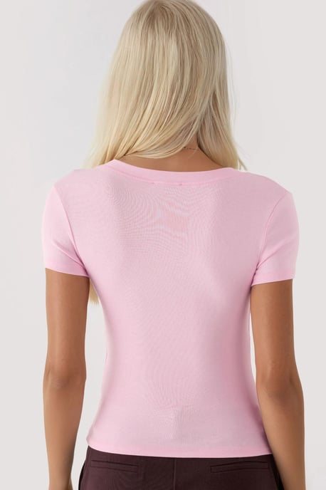 Elastisches V-Ausschnitt Kurzarm-T-Shirt - Image 2
