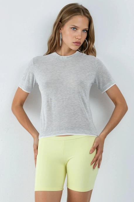 Farbblockiertes Rundhalsausschnitt T-Shirt - Image 1