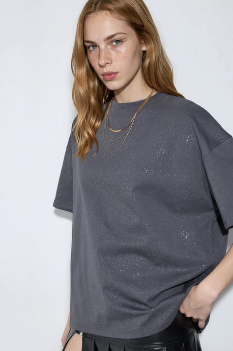 Pailletten Rundhalsausschnitt Kurzarm T-Shirt - Image 1