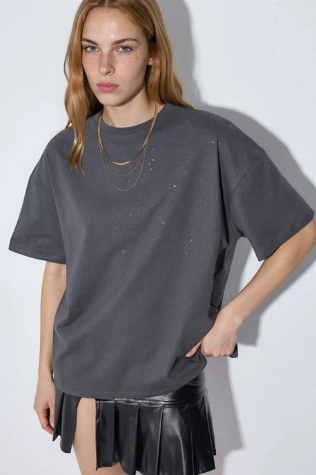 Pailletten Rundhalsausschnitt Kurzarm T-Shirt - Image 2