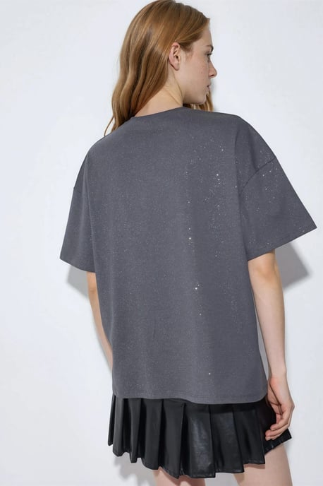 Pailletten Rundhalsausschnitt Kurzarm T-Shirt - Image 3