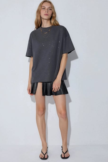 Pailletten Rundhalsausschnitt Kurzarm T-Shirt - Image 4