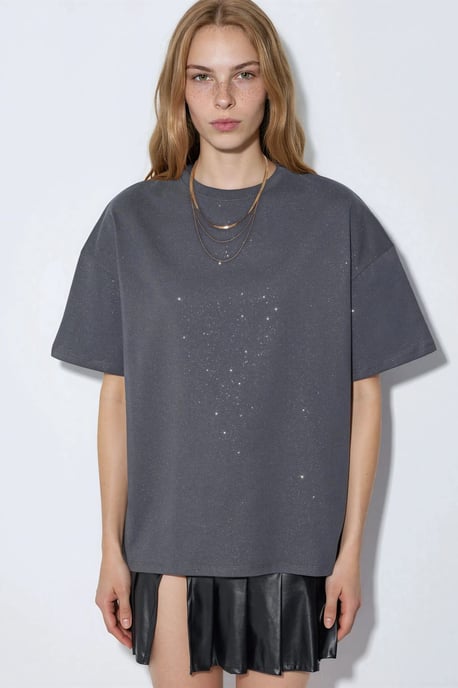 Pailletten Rundhalsausschnitt Kurzarm T-Shirt - Image 6