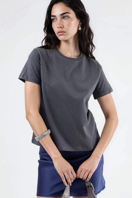 Schlichtes Rundhalsausschnitt Baumwoll-T-Shirt - Image 1