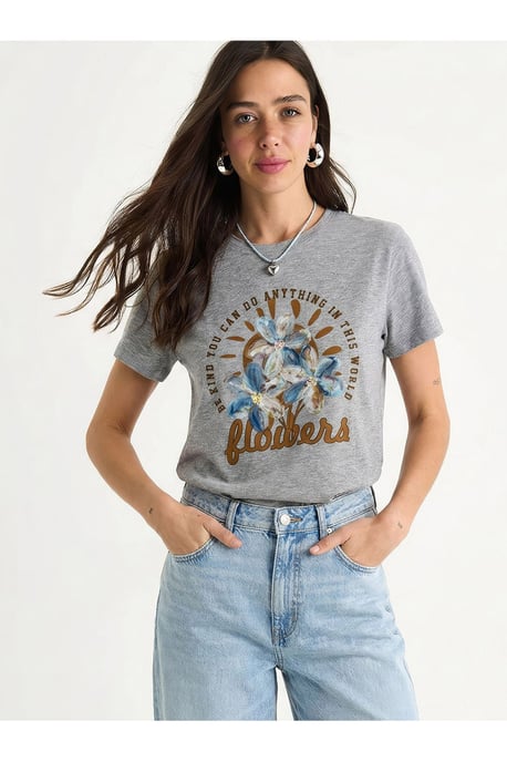Blumen Crew Neck Strick-T-Shirt - Image 1