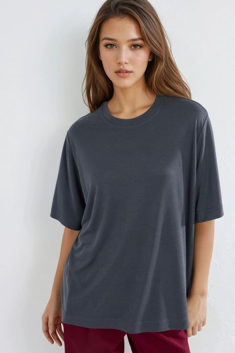 Übergrößiges Ripp-Panel T-Shirt mit Rundhalsausschnitt - Image 1