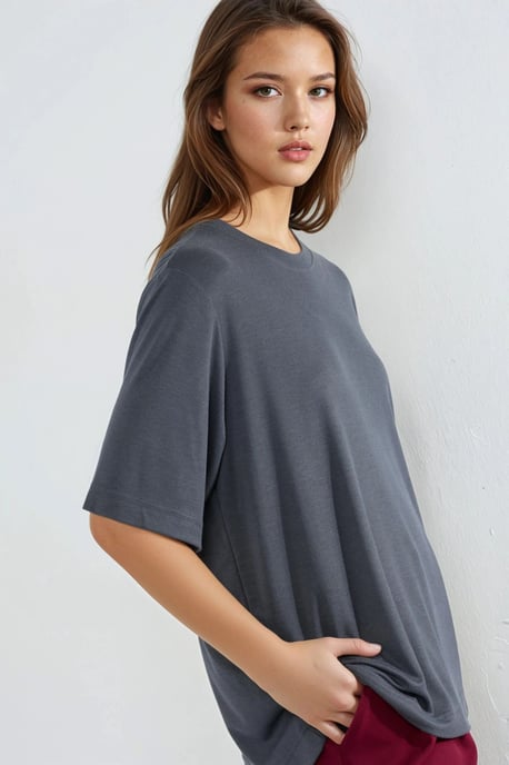 Übergrößiges Ripp-Panel T-Shirt mit Rundhalsausschnitt - Image 2