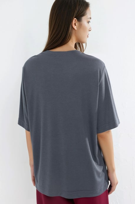 Übergrößiges Ripp-Panel T-Shirt mit Rundhalsausschnitt - Image 3