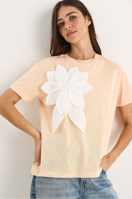 T-Shirt mit Rundhalsausschnitt und Blumenmuster inklusive Zubehördetails - Image 2