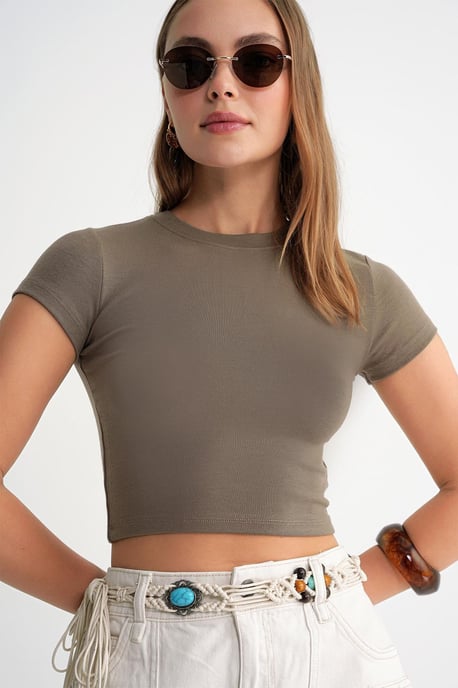 Tailliertes Crop-Strick-T-Shirt - Image 3