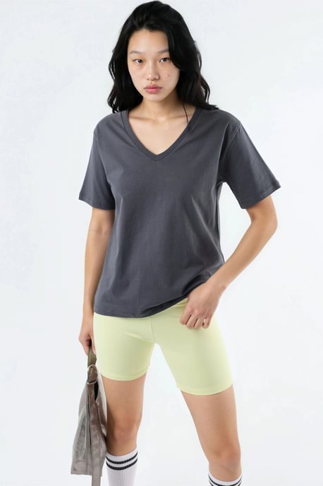 V-Ausschnitt Unifarben Strick-T-Shirt - Image 1