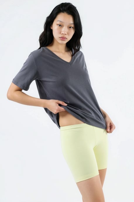 V-Ausschnitt Unifarben Strick-T-Shirt - Image 2