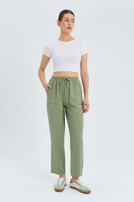 Hochtaillierte Karottenhose mit Kordelzugbund - Image 1