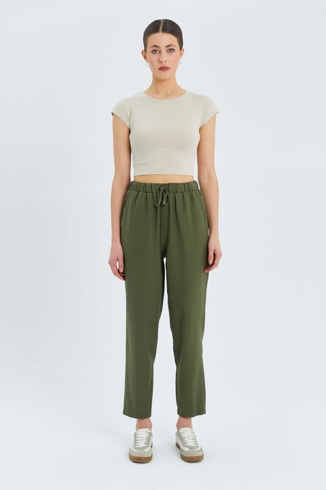 Hochtaillierte Hose mit Kordelzug - Image 2