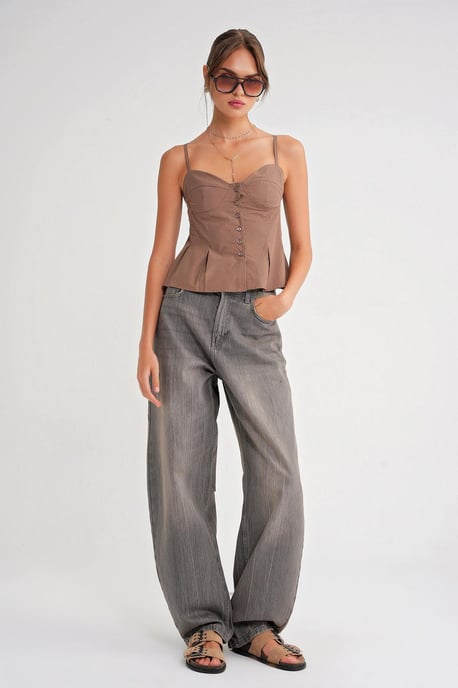 Herzchenhals Knopf-Front Peplum Cami Top - Image 2
