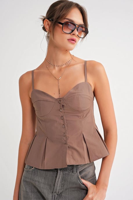Herzchenhals Knopf-Front Peplum Cami Top - Image 3