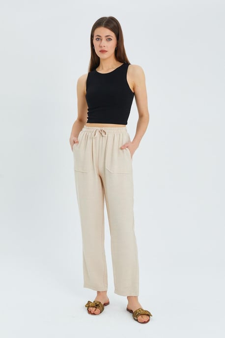 Hoch taillierte Karottenhose mit Kordelzugbund - Image 1