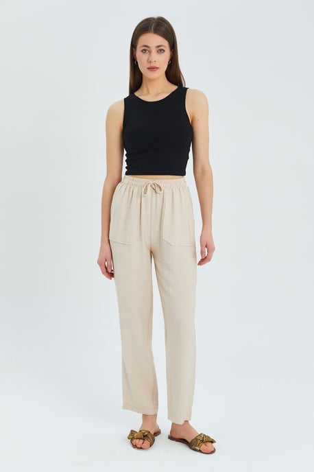Hoch taillierte Karottenhose mit Kordelzugbund - Image 3