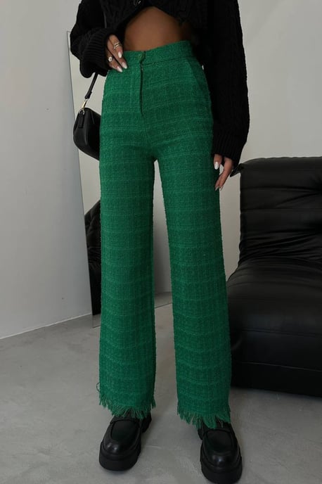 Hochtaillierte Tweed-Hose mit geradem Bein und Quastenabschluss - Image 1