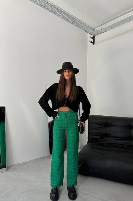 Hochtaillierte Tweed-Hose mit geradem Bein und Quastenabschluss - Image 2