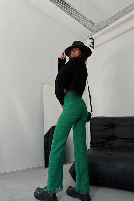 Hochtaillierte Tweed-Hose mit geradem Bein und Quastenabschluss - Image 3
