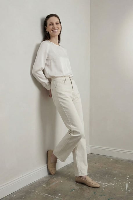 Hohe Taille Denim Gerade Passform Hose mit Taschen - Image 6
