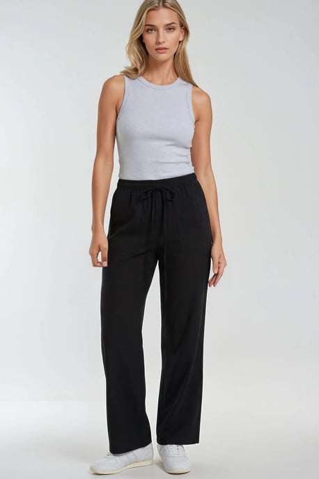 Hüfthohe gerade Baumwollhose mit Bindegürtel - Image 2