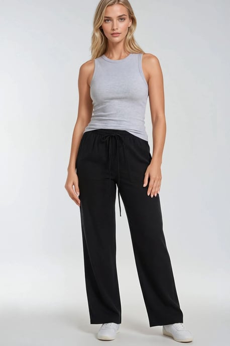 Hüfthohe gerade Baumwollhose mit Bindegürtel - Image 4