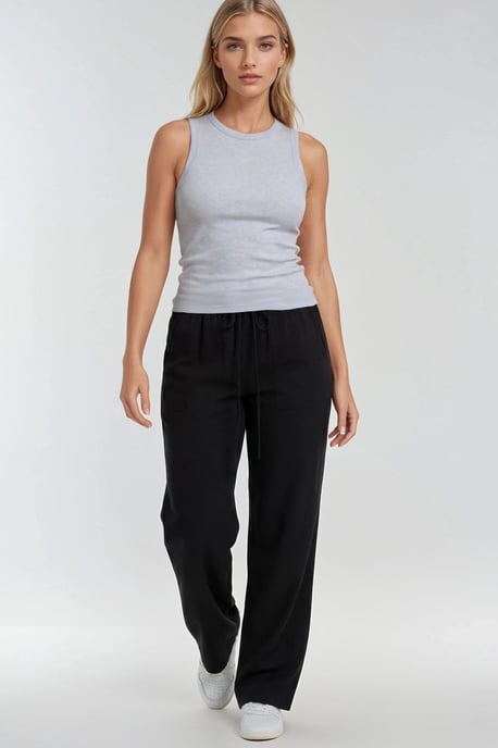 Hüfthohe gerade Baumwollhose mit Bindegürtel - Image 5