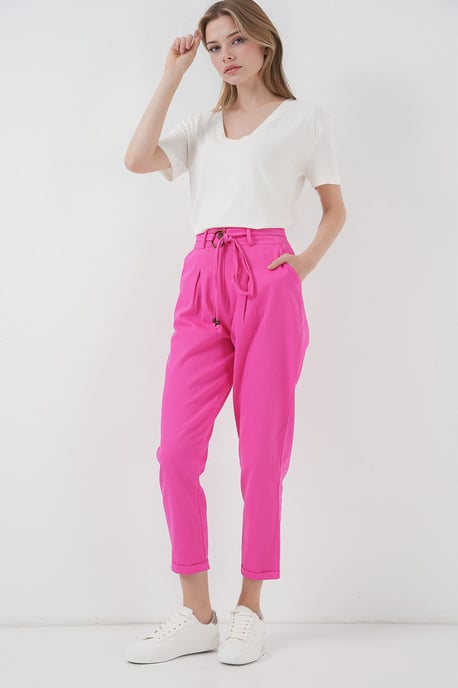 Knöchellange, entspannt sitzende Hose mit Schleife - Image 3