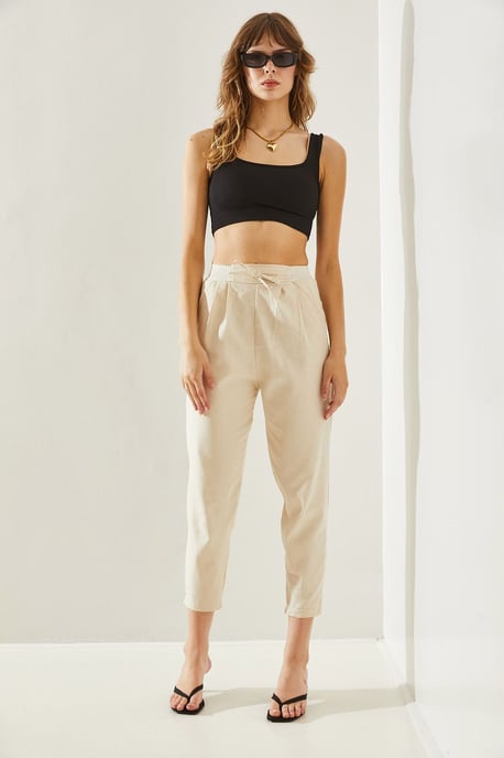 Baumwoll-Elasthan-Hose mit geradem Bein und Schleife - Image 2