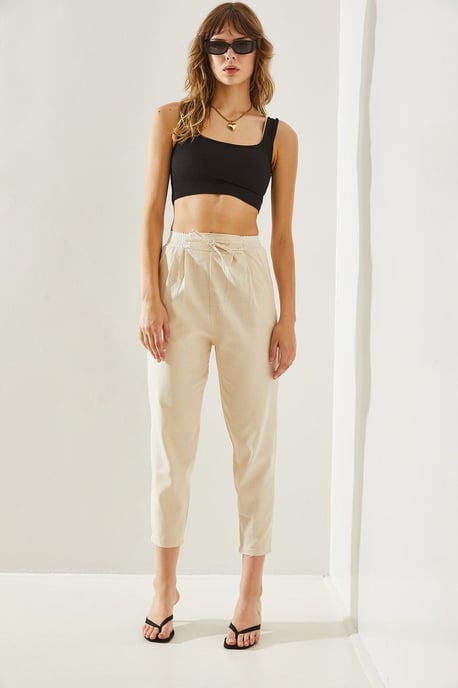 Baumwoll-Elasthan-Hose mit geradem Bein und Schleife - Image 3