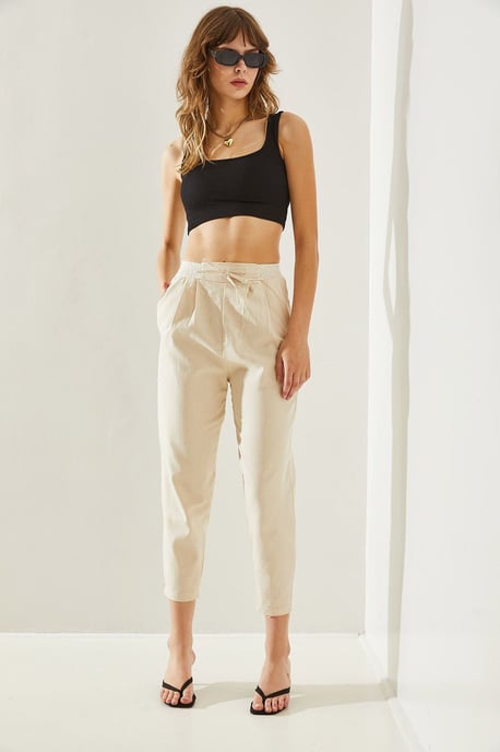Baumwoll-Elasthan-Hose mit geradem Bein und Schleife - Image 4
