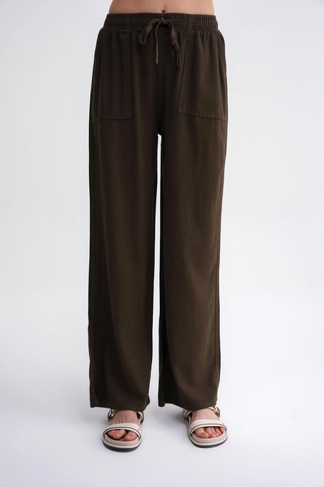 Hose mit geradem Bein aus Baumwolle in mittlerer Taille mit Bindebandverschluss - Image 4