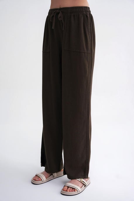 Hose mit geradem Bein aus Baumwolle in mittlerer Taille mit Bindebandverschluss - Image 5