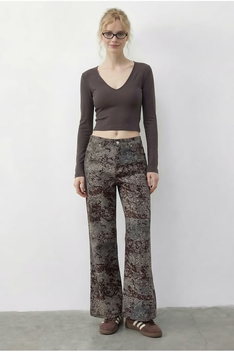 Hochtaillierte Paisley-Print Jeans mit geradem Bein - Image 2