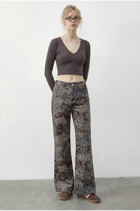Hochtaillierte Paisley-Print Jeans mit geradem Bein - Image 3