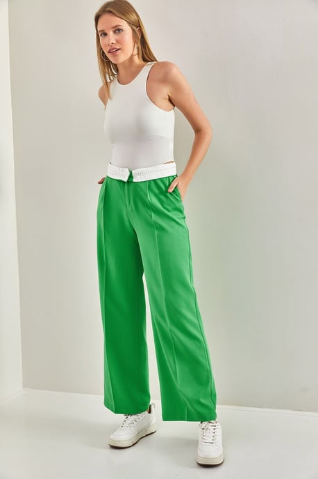 Hochgeschnittene Gerade Bein Hose mit Knopfverschluss - Image 1