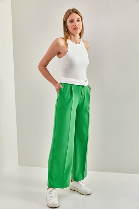 Hochgeschnittene Gerade Bein Hose mit Knopfverschluss - Image 2