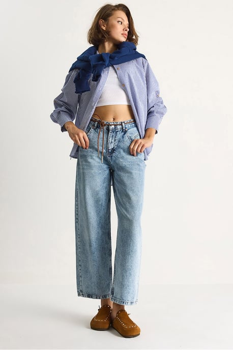 Gerade geschnittene Denim-Hosen mit Kordelzugbund - Image 1