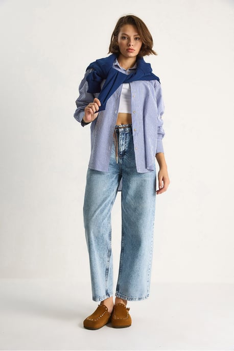 Gerade geschnittene Denim-Hosen mit Kordelzugbund - Image 2