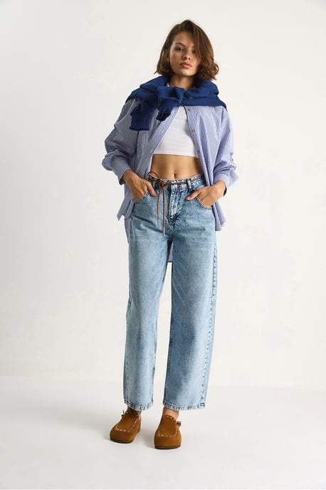 Gerade geschnittene Denim-Hosen mit Kordelzugbund - Image 3