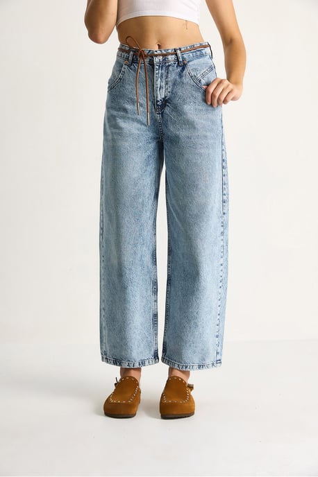 Gerade geschnittene Denim-Hosen mit Kordelzugbund - Image 5