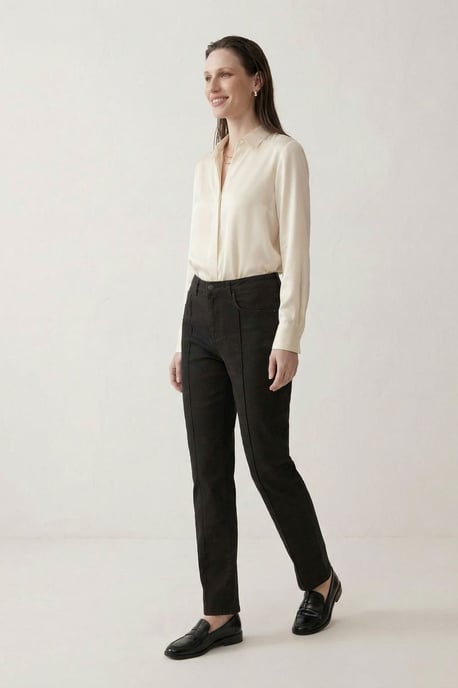 Hoch geschnittene Straight-Leg-Denim-Hose mit Taschen - Image 3