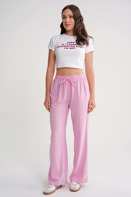Hüfthohe gerade Baumwollhose mit Bindegürtel - Image 1