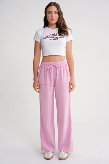 Hüfthohe gerade Baumwollhose mit Bindegürtel - Image 2